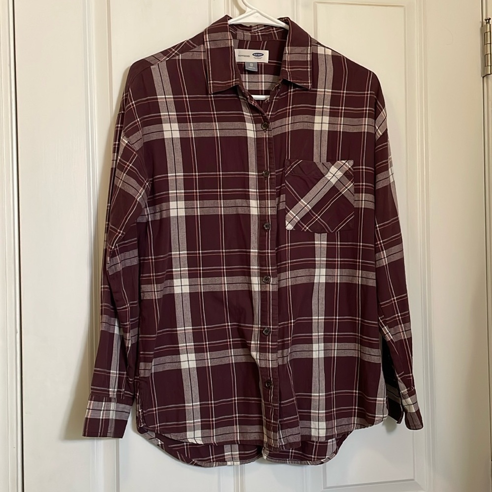 Old Navy woman Flannel Boyfriend Shirt Size xs rose Brown